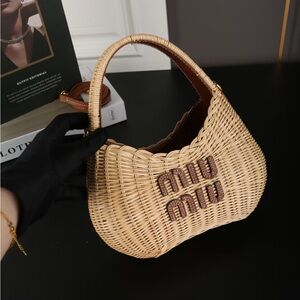 Miu Miu Beige Woven Shoulder Bag